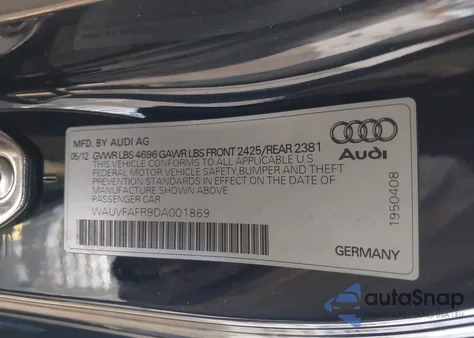2013 Audi A5 2.0T Premium z USA, uszkodzony, nr VIN WAUVFAFR9DA001869